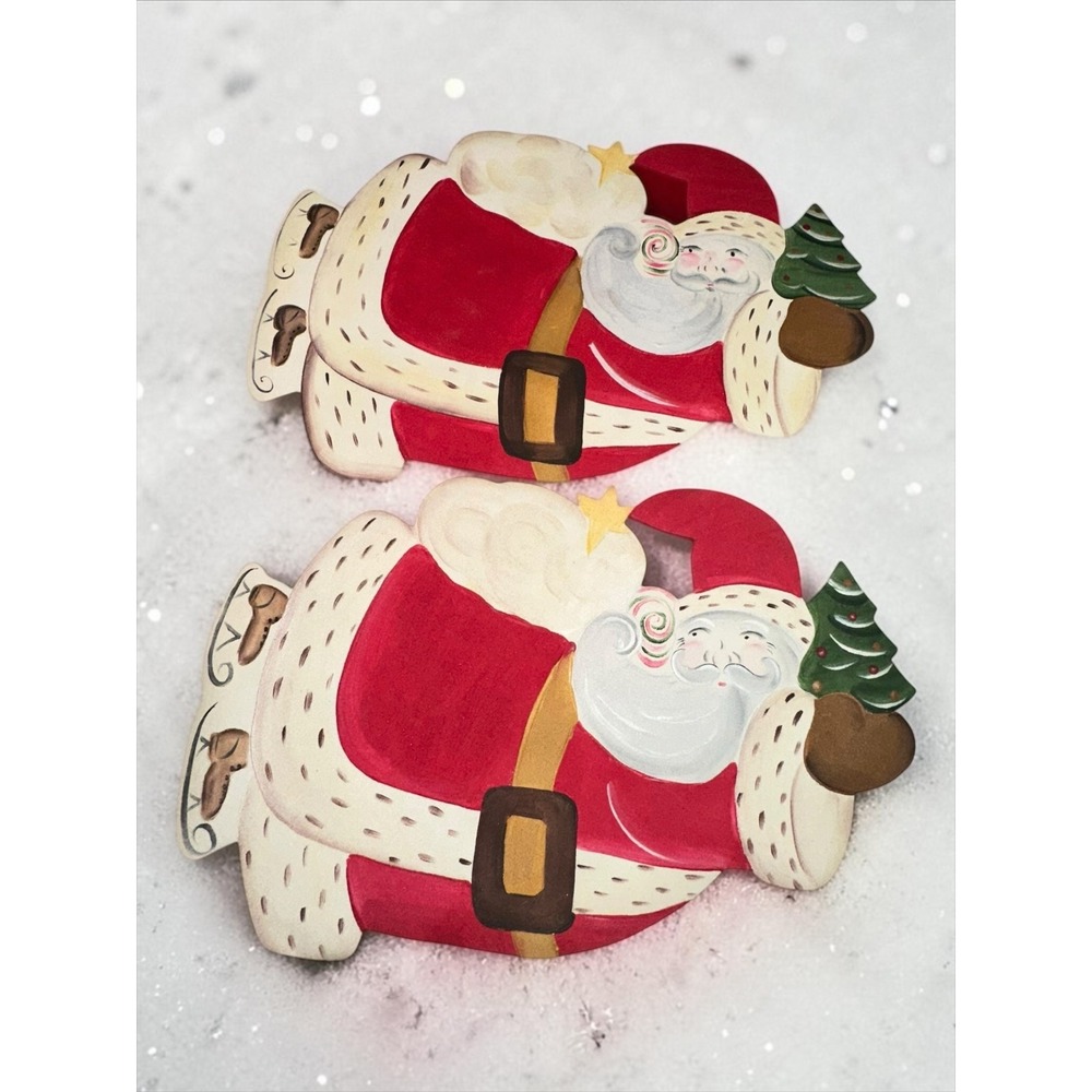 Vintage Set of 2 Carole Shiber Flying Santa Placemats Red 2002 Hand Painted